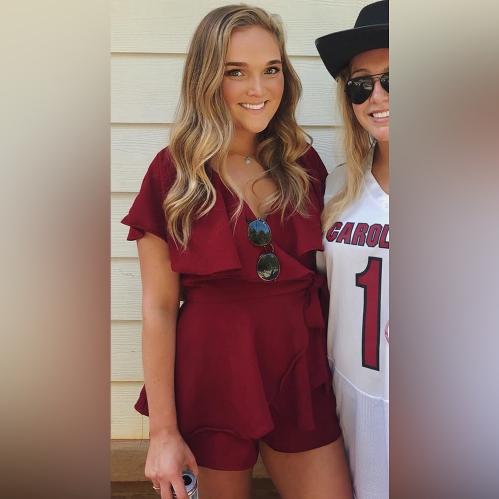 Vestique Red Wrap Tie Waist Romper